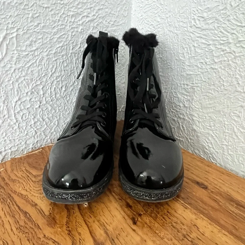 MIA Black Patent Combat Boots with Glitter Sole
